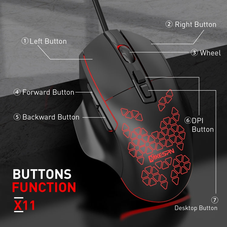 MKESPN X11 Mouse da gioco cablato a macrodefinizione a 7 pulsanti 7200 DPI RGB, x11