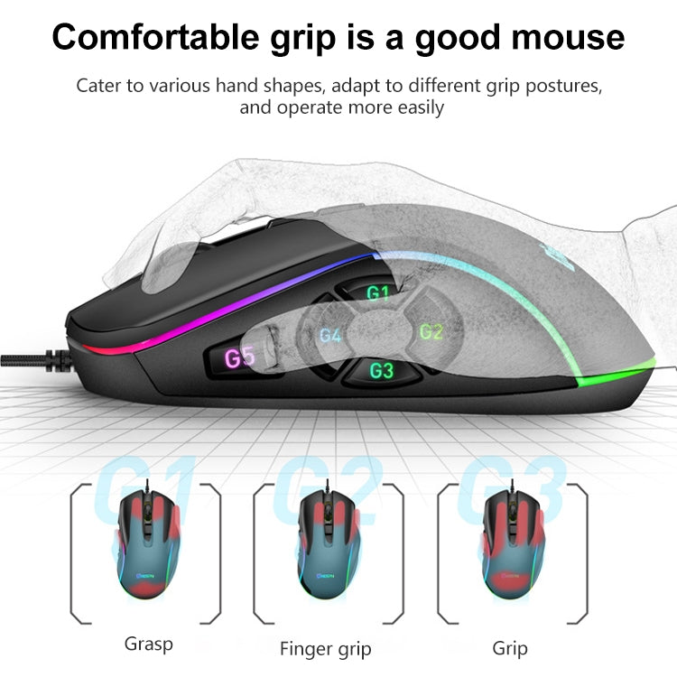 MKESPN X9 Mouse cablato da gioco con definizione macro RGB a 10 pulsanti 7200 DPI, x9