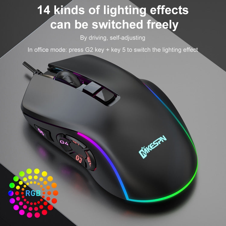 MKESPN X9 Mouse cablato da gioco con definizione macro RGB a 10 pulsanti 7200 DPI, x9