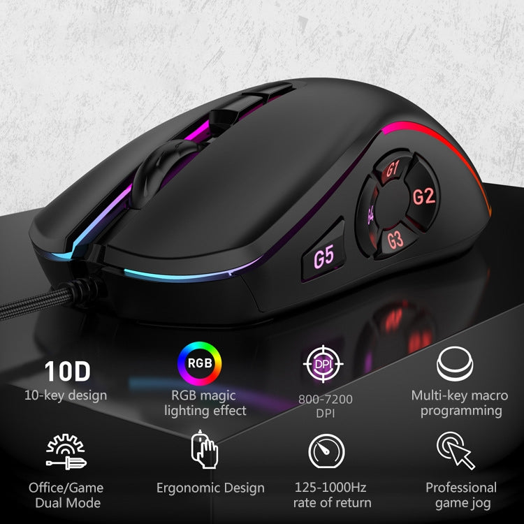 MKESPN X9 Mouse cablato da gioco con definizione macro RGB a 10 pulsanti 7200 DPI, x9