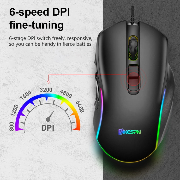 MKESPN X9 Mouse cablato da gioco con definizione macro RGB a 10 pulsanti 7200 DPI, x9