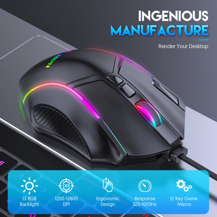 MKESPN X15 Mouse cablato RGB con definizione macro a 12 pulsanti a piena velocità 12800 DPI, x15