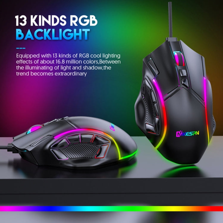 MKESPN X15 Mouse cablato RGB con definizione macro a 12 pulsanti a piena velocità 12800 DPI, x15