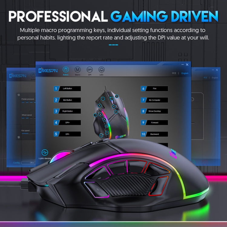 MKESPN X15 Mouse cablato RGB con definizione macro a 12 pulsanti a piena velocità 12800 DPI, x15