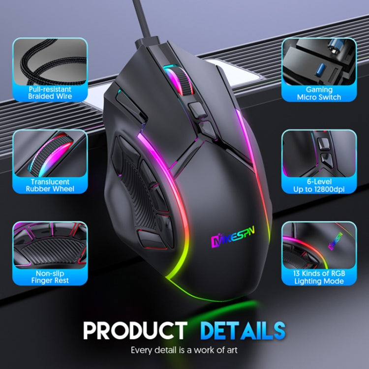 MKESPN X15 Mouse cablato RGB con definizione macro a 12 pulsanti a piena velocità 12800 DPI, x15