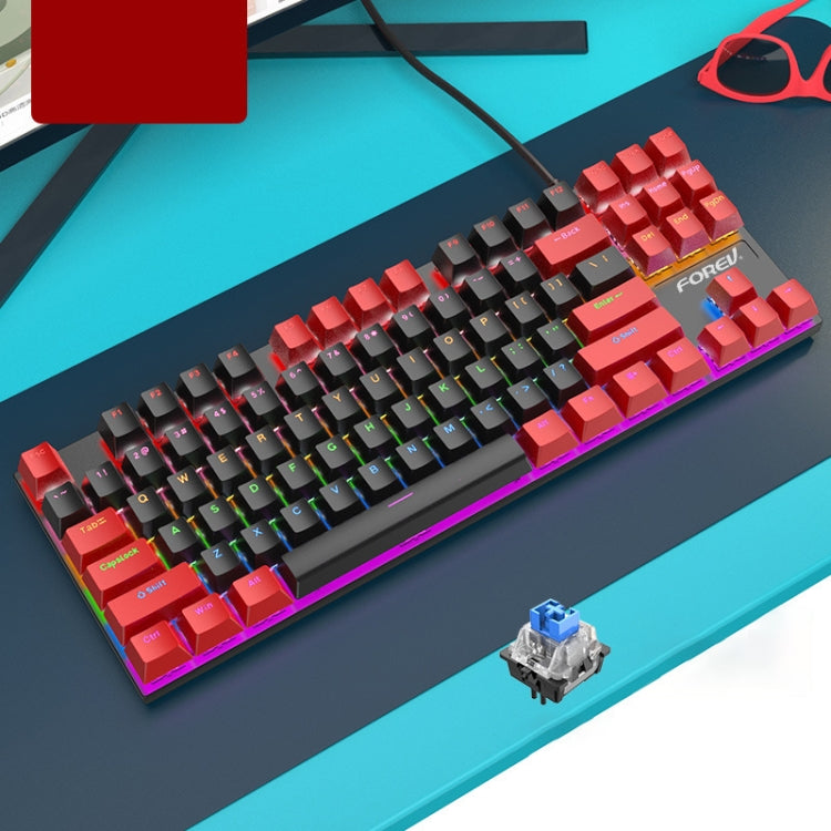 FOREV FV-301 Tastiera da gioco meccanica Blue Axis a 87 tasti, lunghezza cavo: 1,6 m, Black + Grey, Black + Red, White + Pink, White + Green, White + Blue, White + Yellow