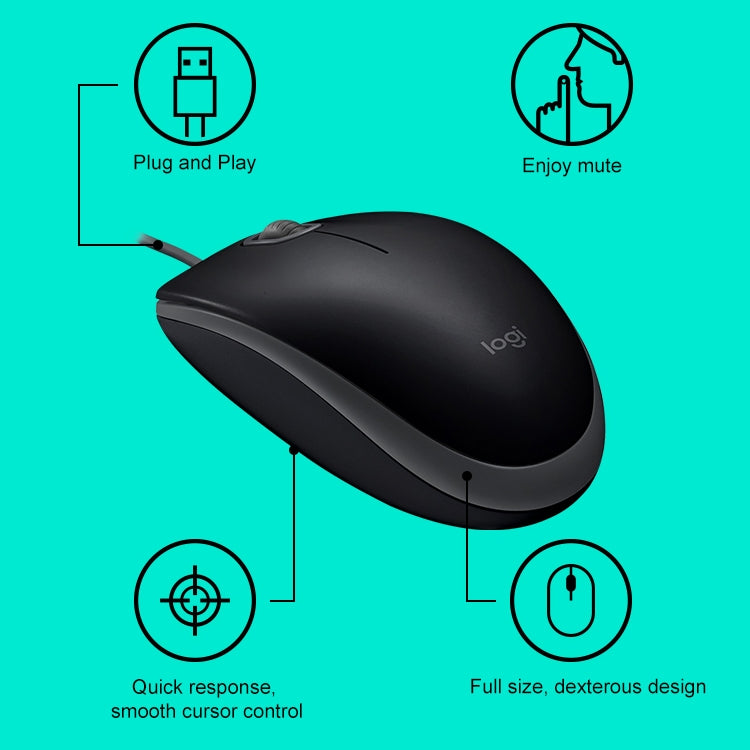 Mouse silenzioso USB con cavo Logitech M110 1000 DPI