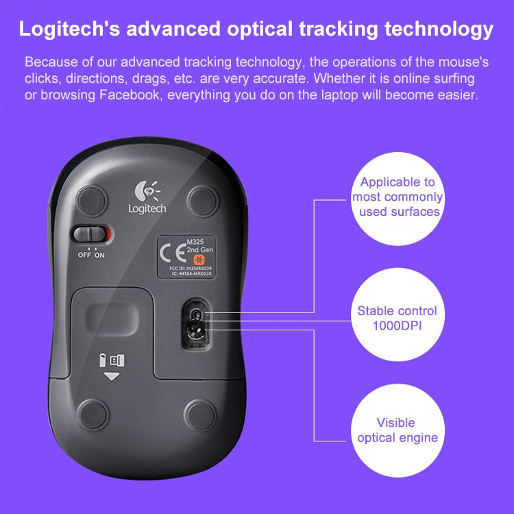 Mouse wireless ergonomico Logitech M325S 1000 DPI 2,4 GHz