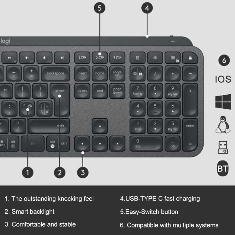 Tastiera silenziosa Bluetooth wireless Logitech MX Keys