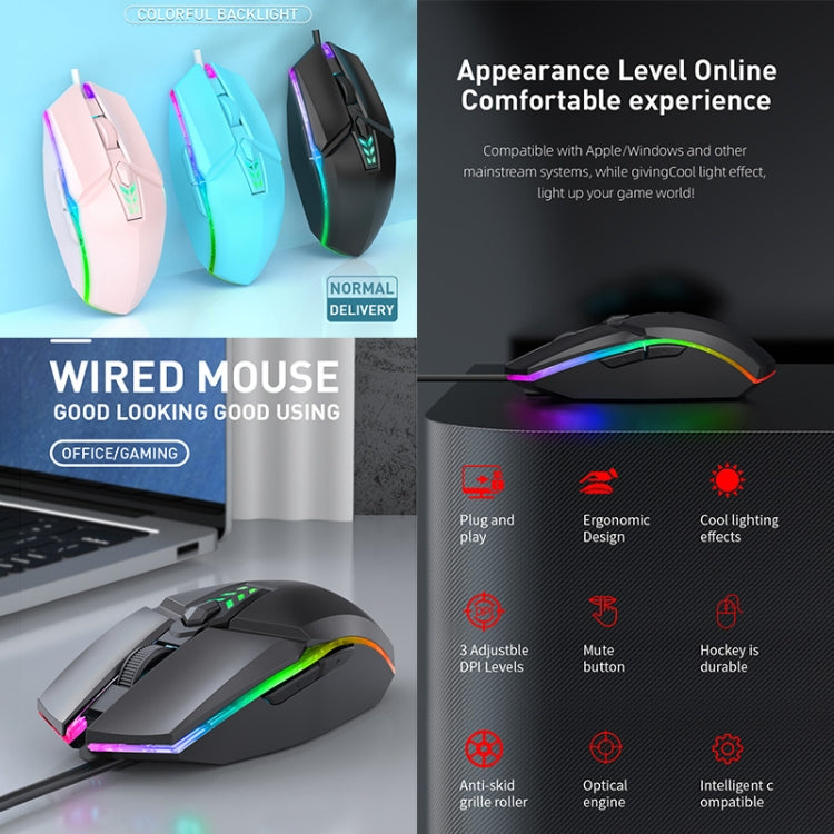 Mouse da gioco da ufficio cablato USB leggero colorato S700