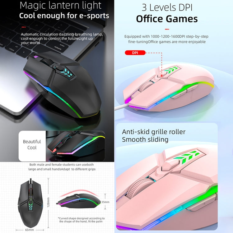 Mouse da gioco da ufficio cablato USB leggero colorato S700