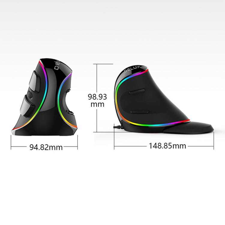 DELUX M618 Plus Mouse ottico cablato RGB Mouse verticale ergonomico 4000 DPI, 4000DPI Wired