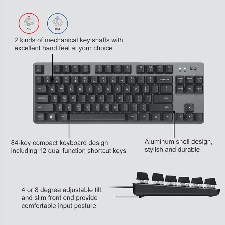 Logitech K835 Mini Tastiera meccanica cablata, albero verde, Green Shaft