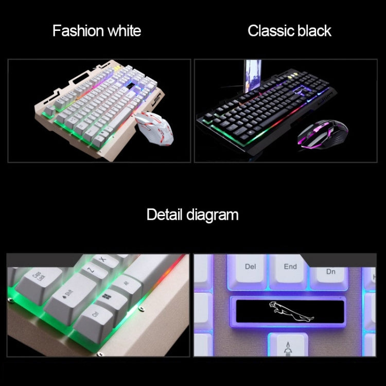 Chasing Leopard G700 USB RGB retroilluminato set mouse e tastiera da gioco ottici cablati, lunghezza cavo tastiera: 1,35 m, lunghezza cavo mouse: 1,3 m, G700 Black, G700 White