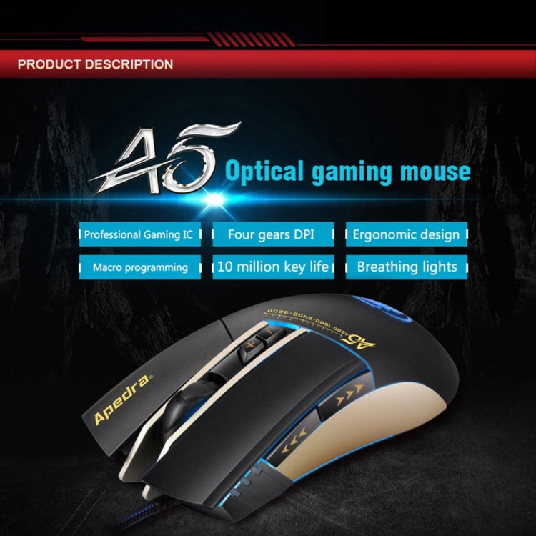 Apedra iMICE A5 Mouse da gioco ad alta precisione LED Luce respiratoria controllata a quattro colori USB 7 pulsanti Mouse da gioco ottico cablato 3200 DPI per computer PC portatile, iMICE A5