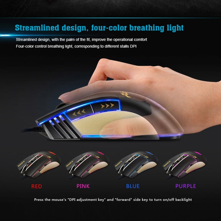 Apedra iMICE A5 Mouse da gioco ad alta precisione LED Luce respiratoria controllata a quattro colori USB 7 pulsanti Mouse da gioco ottico cablato 3200 DPI per computer PC portatile, iMICE A5