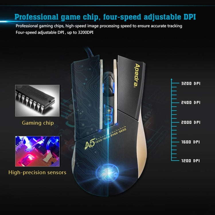 Apedra iMICE A5 Mouse da gioco ad alta precisione LED Luce respiratoria controllata a quattro colori USB 7 pulsanti Mouse da gioco ottico cablato 3200 DPI per computer PC portatile, iMICE A5