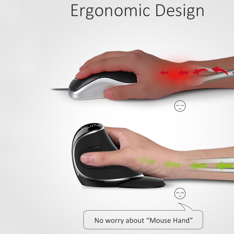 Mouse ergonomico verticale portatile wireless DELUX M618 Plus 2.4G 1600 DPI, 1600DPI Wireless