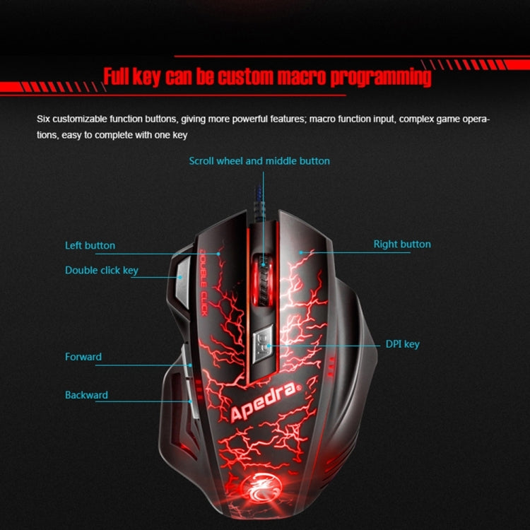 Apedra iMICE A7 Mouse da gioco ad alta precisione LED Luce respiratoria controllata a quattro colori USB 7 pulsanti Mouse da gioco ottico cablato 3200 DPI per computer PC portatile, iMICE A7