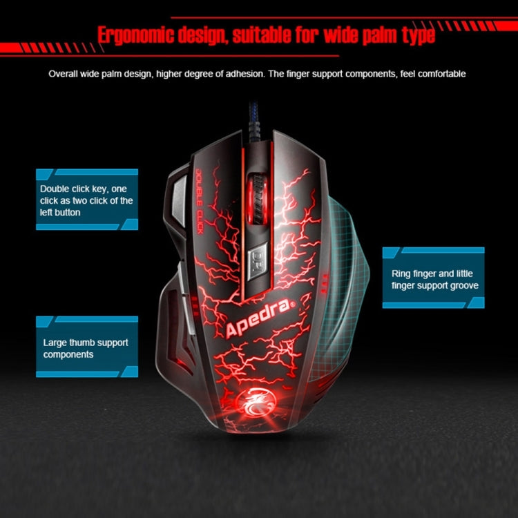Apedra iMICE A7 Mouse da gioco ad alta precisione LED Luce respiratoria controllata a quattro colori USB 7 pulsanti Mouse da gioco ottico cablato 3200 DPI per computer PC portatile, iMICE A7