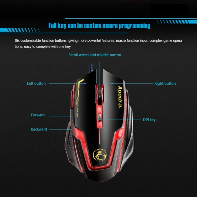 Apedra iMICE A9 Mouse da gioco ad alta precisione LED Luce respiratoria controllata a quattro colori USB 6 pulsanti Mouse da gioco ottico cablato 3200 DPI per computer PC portatile, iMICE A9