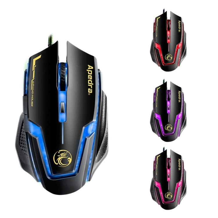Apedra iMICE A9 Mouse da gioco ad alta precisione LED Luce respiratoria controllata a quattro colori USB 6 pulsanti Mouse da gioco ottico cablato 3200 DPI per computer PC portatile, iMICE A9