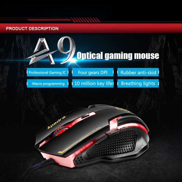 Apedra iMICE A9 Mouse da gioco ad alta precisione LED Luce respiratoria controllata a quattro colori USB 6 pulsanti Mouse da gioco ottico cablato 3200 DPI per computer PC portatile, iMICE A9