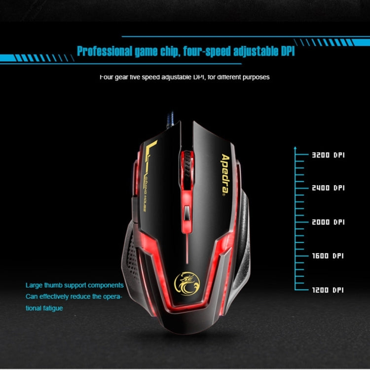 Apedra iMICE A9 Mouse da gioco ad alta precisione LED Luce respiratoria controllata a quattro colori USB 6 pulsanti Mouse da gioco ottico cablato 3200 DPI per computer PC portatile, iMICE A9