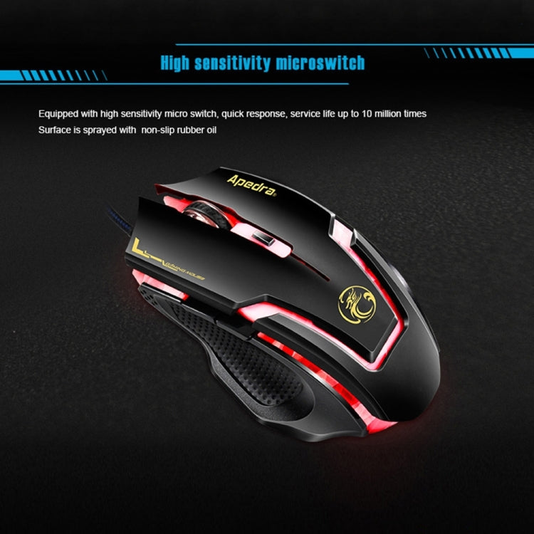 Apedra iMICE A9 Mouse da gioco ad alta precisione LED Luce respiratoria controllata a quattro colori USB 6 pulsanti Mouse da gioco ottico cablato 3200 DPI per computer PC portatile, iMICE A9