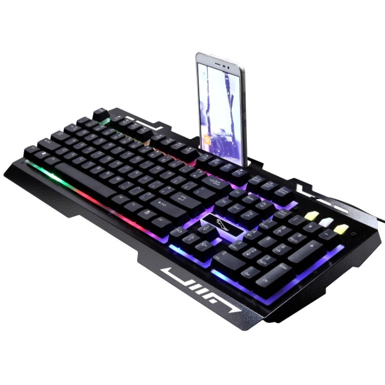 Tastiera da gioco ZGB G700 104 tasti USB cablata meccanica con sospensione a pannello metallico luminoso con supporto per telefono