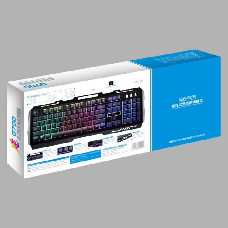 Tastiera da gioco ZGB G700 104 tasti USB cablata meccanica con sospensione a pannello metallico luminoso con supporto per telefono