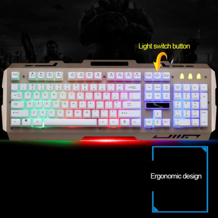 Tastiera da gioco ZGB G700 104 tasti USB cablata meccanica con sospensione a pannello metallico luminoso con supporto per telefono