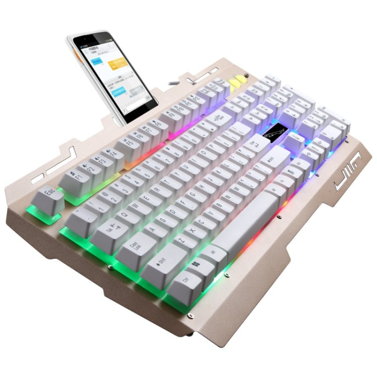 Tastiera da gioco ZGB G700 104 tasti USB cablata meccanica con sospensione a pannello metallico luminoso con supporto per telefono