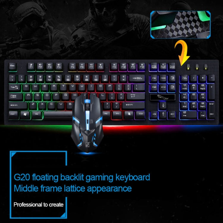 ZGB G20 1600 DPI Tastiera a sospensione meccanica professionale cablata luminosa + kit mouse ottico per laptop, PC