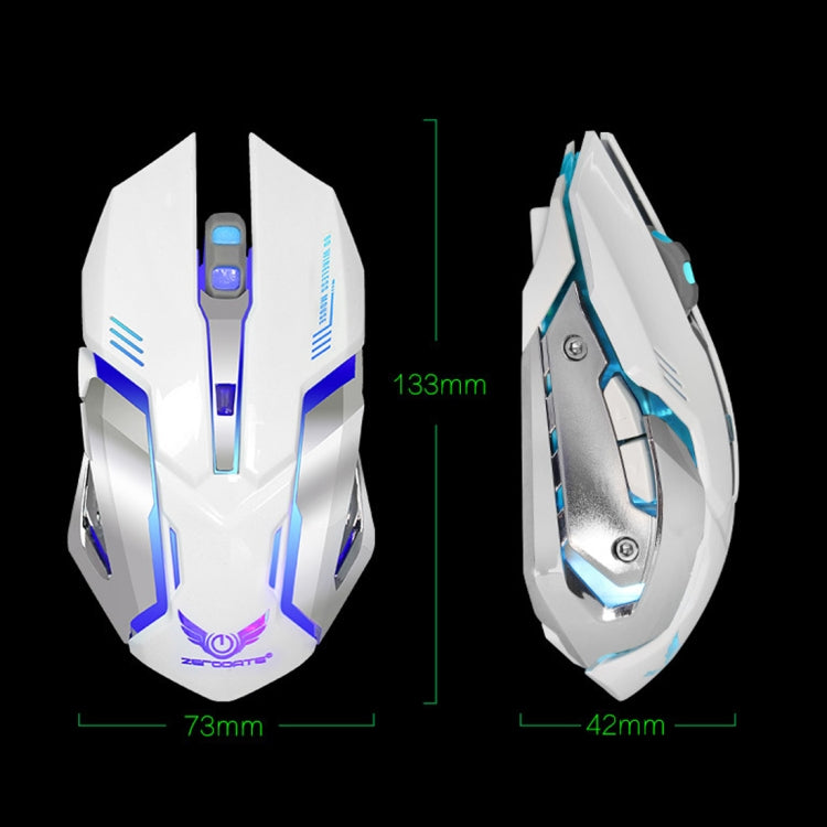 Mouse da gioco ottico ergonomico regolabile ZERODATE X70 2,4 GHz wireless a 6 tasti 2400 DPI con luce respiratoria, X70 Black, X70 White