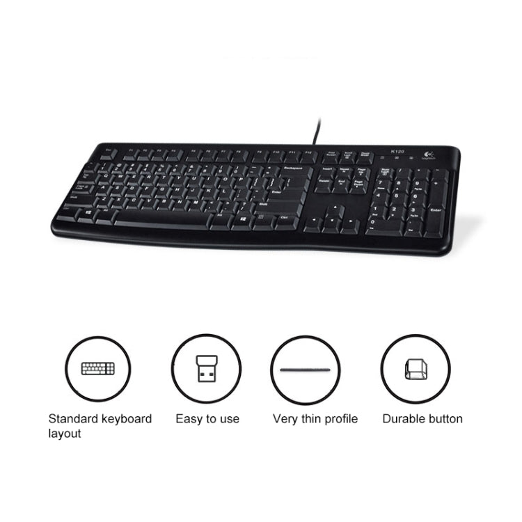 Tastiera cablata Logitech K120 USB impermeabile Splash per computer desktop/laptop, Logitech K120
