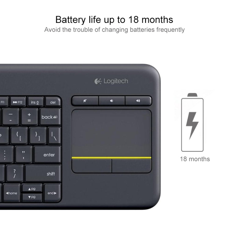 Tastiera touch control wireless Logitech K400 Plus da 2,4 GHz, portata wireless: 10 m, Logitech K400 Plus