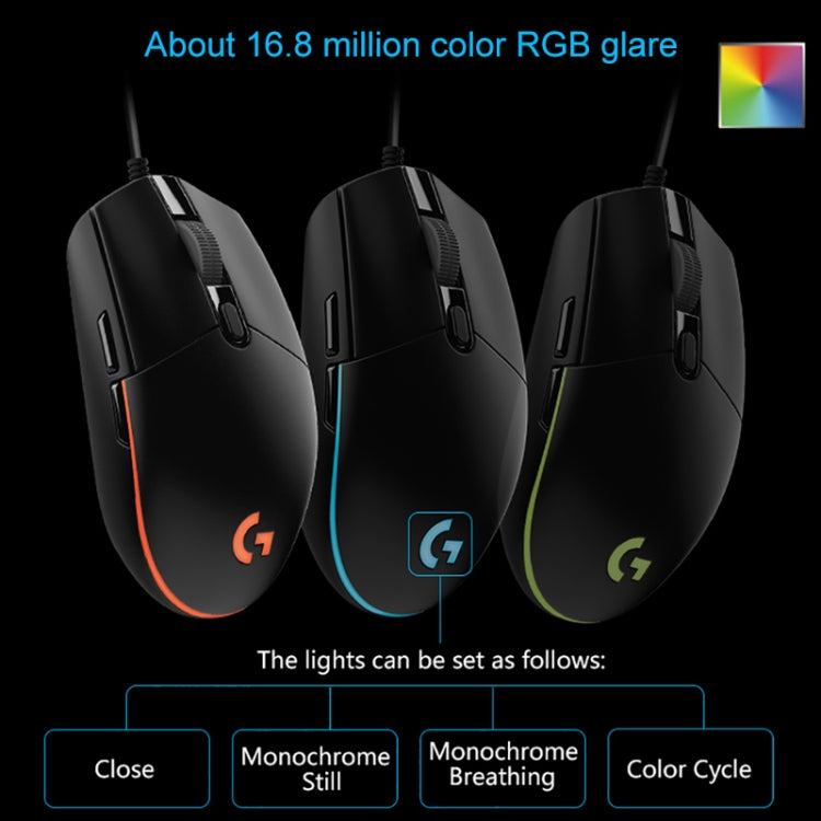 Logitech G102 Mouse da gioco ottico cablato regolabile a cinque velocità RGB luminoso da 6.000 DPI a 6 tasti, lunghezza: 2 m, G102, G102 (White)