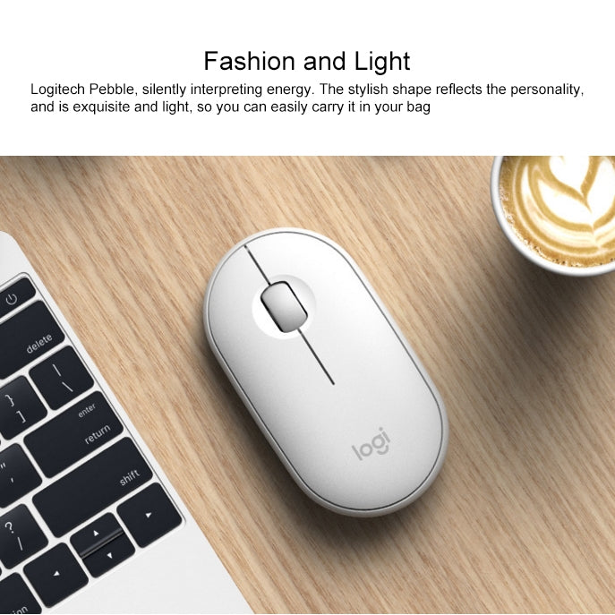 Mouse ottico wireless Bluetooth silenzioso Logitech Pebble Cobblestone a 3 tasti, 1000 DPI, portata wireless: 10 m