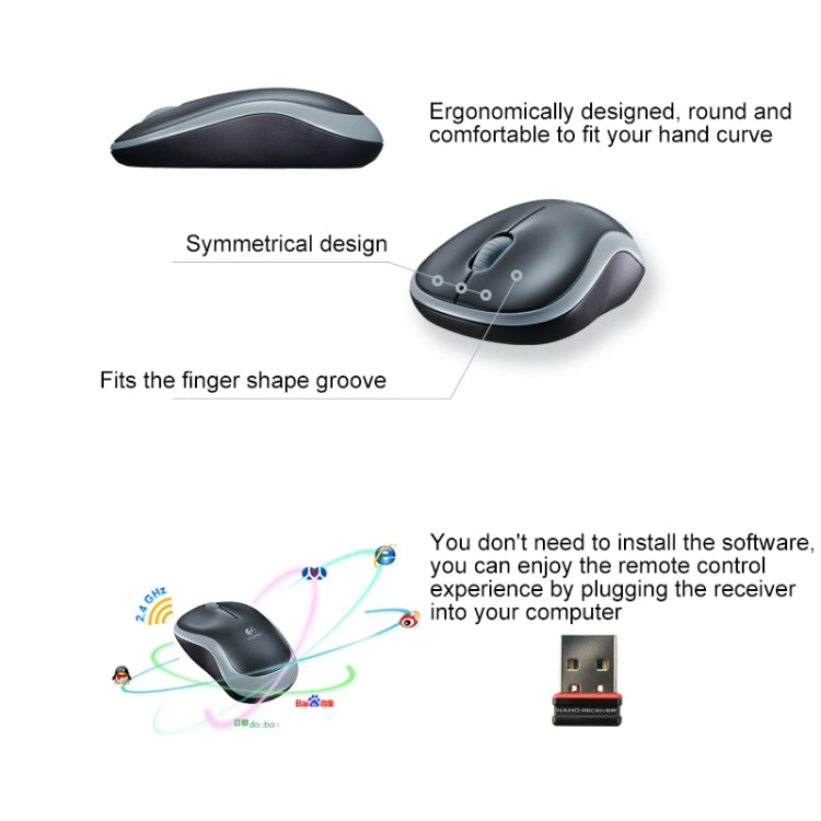 Mouse ottico wireless Logitech M185 da 2,4 GHz, 3 tasti, 1000 DPI, portata wireless: 10 m