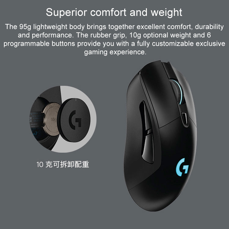 Logitech G703 LIGHTSPEED 16000 DPI 6 pulsanti programmabili Sensore HERO 16K Mouse da gioco ottico wireless con retroilluminazione RGB