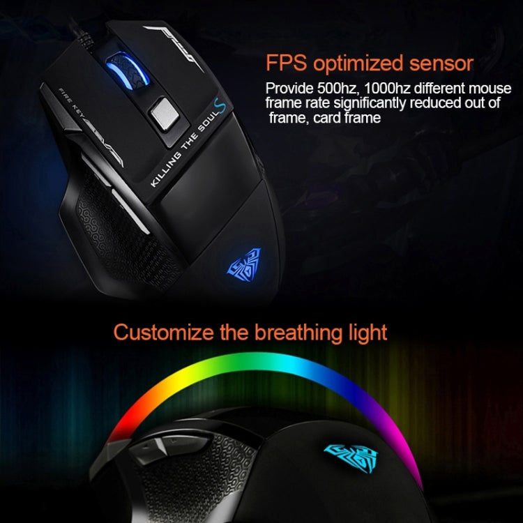 Serie AULA SoulKiller II Mouse da gioco cablato USB ottico competitivo a luce colorata 7D, risoluzione massima di 3500 DPI, SoulKiller II(B)