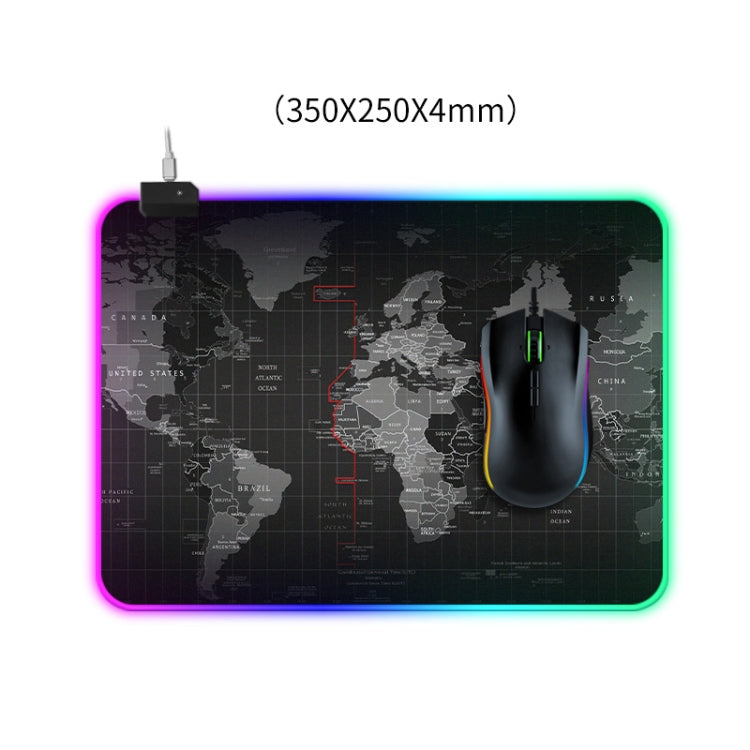 Tappetino per mouse illuminato con motivo mappa del mondo del computer, dimensioni: 35 x 25 x 0,4 cm, 35 x 25 x 0.4cm