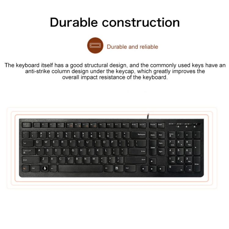 Lenovo K5819 Office Tastiera cablata ultrasottile semplice, K5819 (Black), K5819 (White)