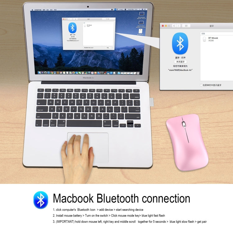 HXSJ T23F Bluetooth + 2,4 GHz Wireless Dual Mode Mouse ottico ergonomico regolabile a 4 tasti 1600 DPI, T23F Pink