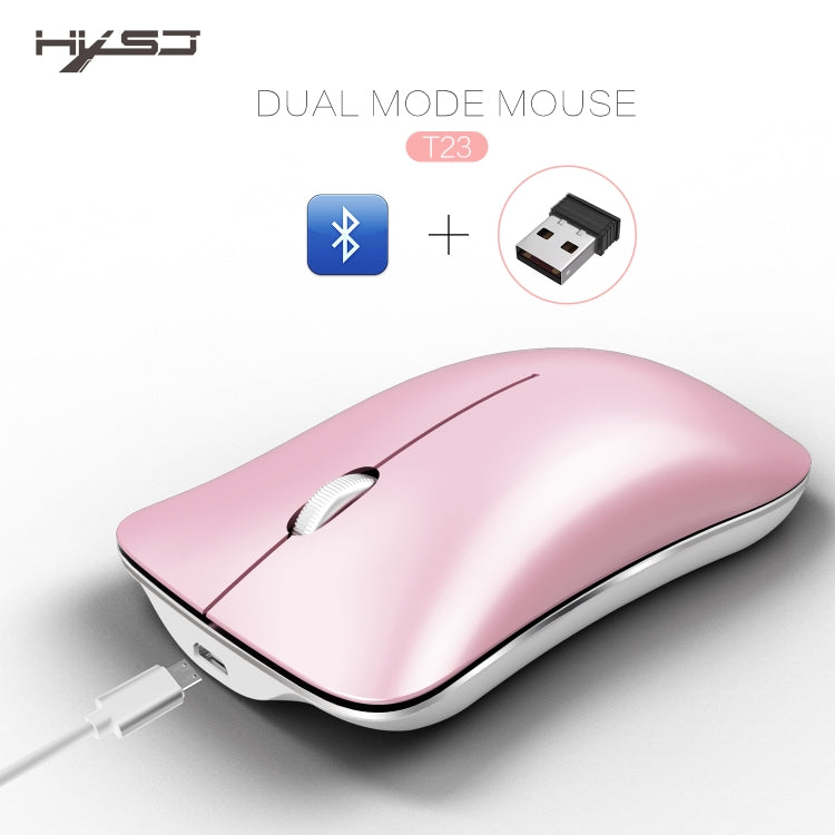HXSJ T23F Bluetooth + 2,4 GHz Wireless Dual Mode Mouse ottico ergonomico regolabile a 4 tasti 1600 DPI, T23F Pink
