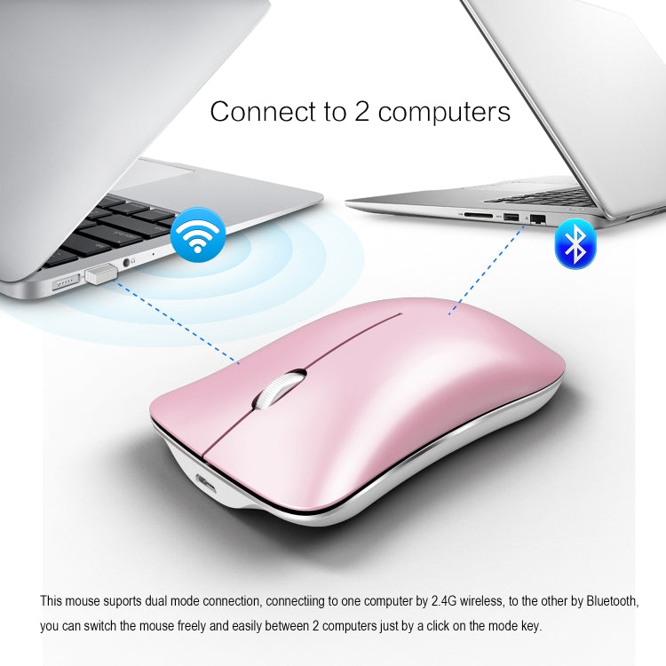 HXSJ T23F Bluetooth + 2,4 GHz Wireless Dual Mode Mouse ottico ergonomico regolabile a 4 tasti 1600 DPI, T23F Pink