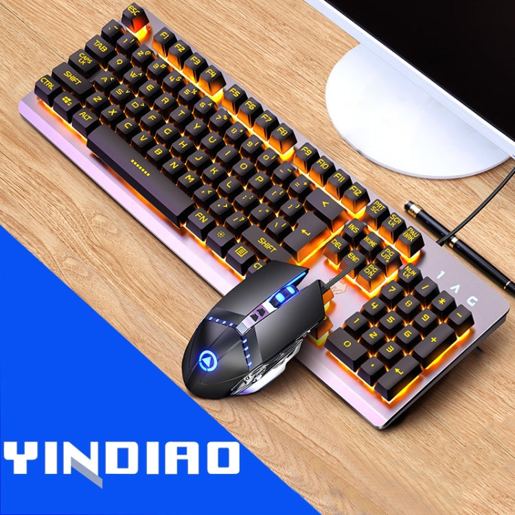 YINDIAO K002 Tastiera retroilluminata RGB con sensazione meccanica cablata USB + set mouse ottico silenzioso, RGB Backlight / Black, RGB Backlight / Silent / Black, Orange Backlight / Black, RGB Backlight / White