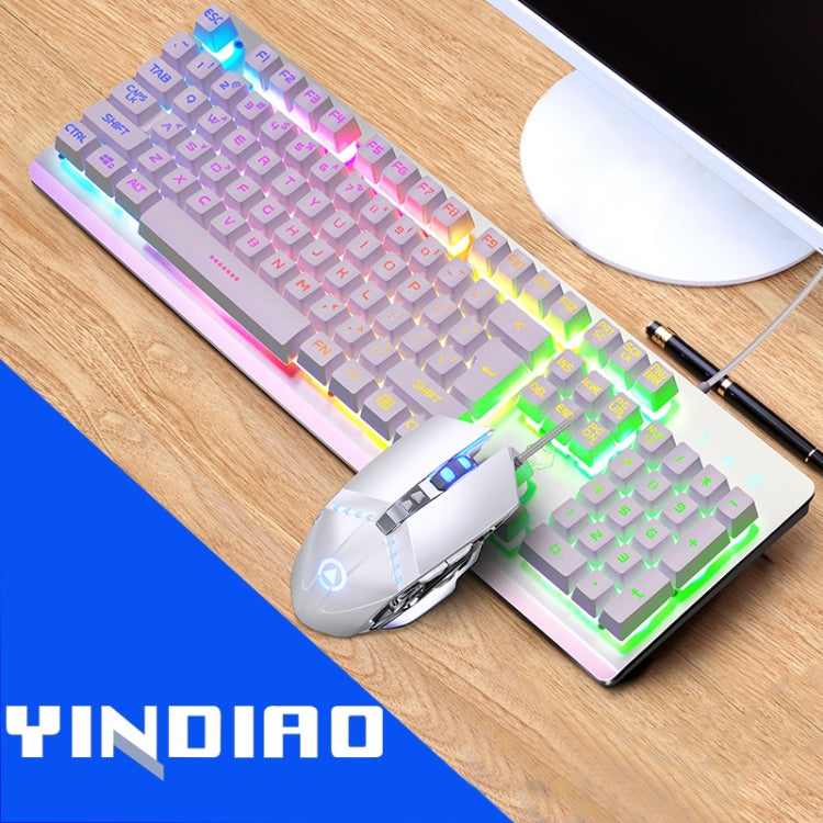 YINDIAO K002 Tastiera retroilluminata RGB con sensazione meccanica cablata USB + set mouse ottico silenzioso, RGB Backlight / Black, RGB Backlight / Silent / Black, Orange Backlight / Black, RGB Backlight / White