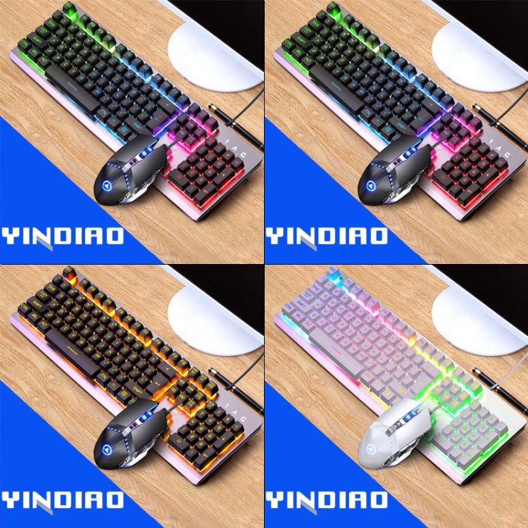 YINDIAO K002 Tastiera retroilluminata RGB con sensazione meccanica cablata USB + set mouse ottico silenzioso, RGB Backlight / Black, RGB Backlight / Silent / Black, Orange Backlight / Black, RGB Backlight / White